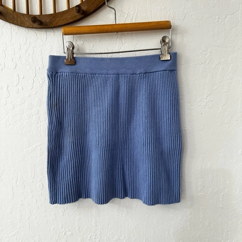 Shein Purple Blue Mini Ribbed Knit Pull On Skirt L